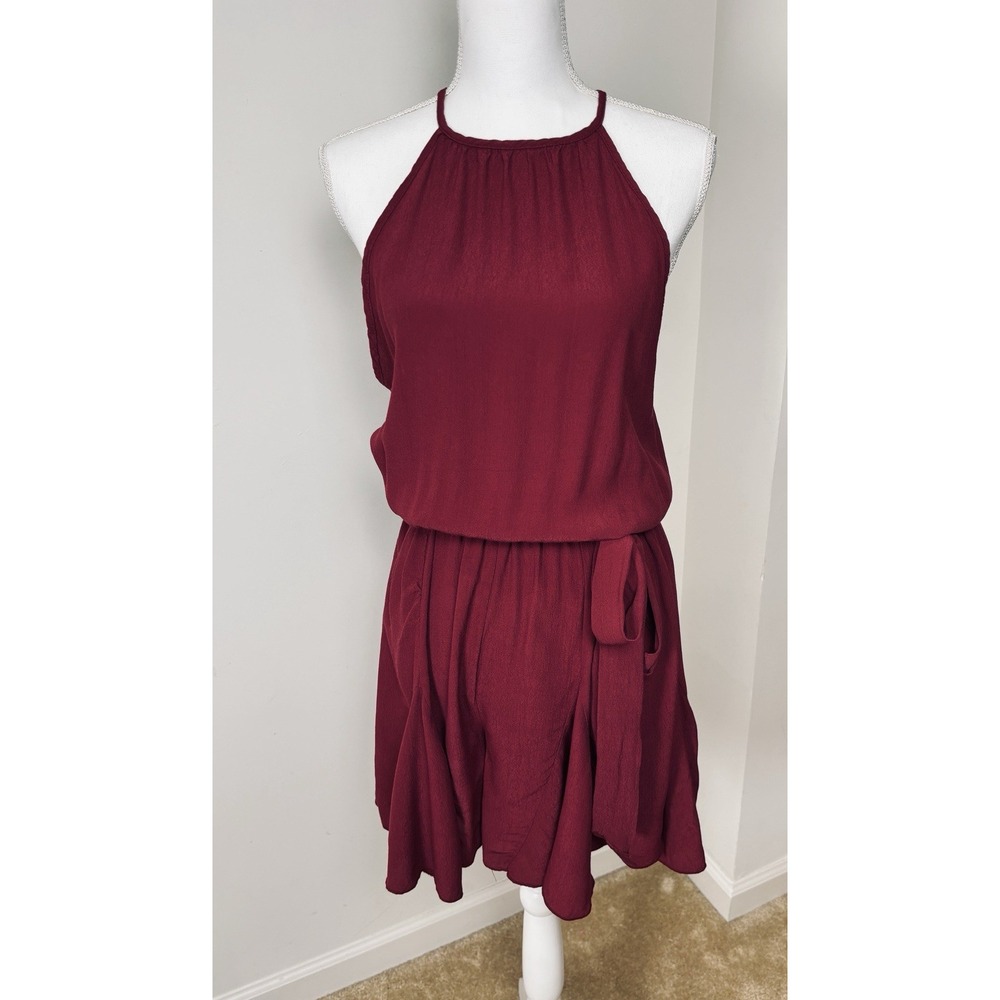 Haptics Womens Burgundy Halter Tie Elastic Waist Woven Romper M FR24441A